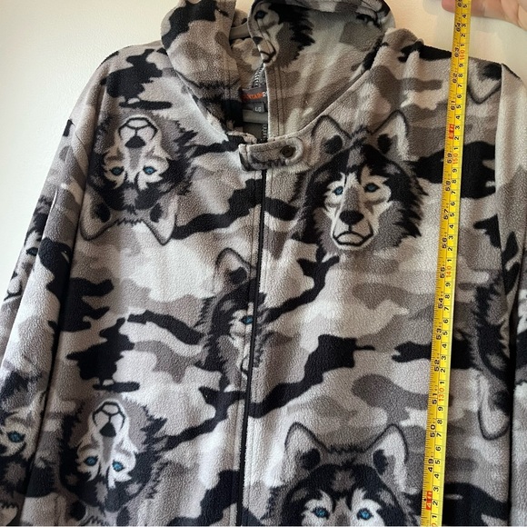 Mountain Ridge Grey Camo Wolf Fleece Onesie Pajama Hooded Jumpsuit Men’s Large - Picture 7 of 12